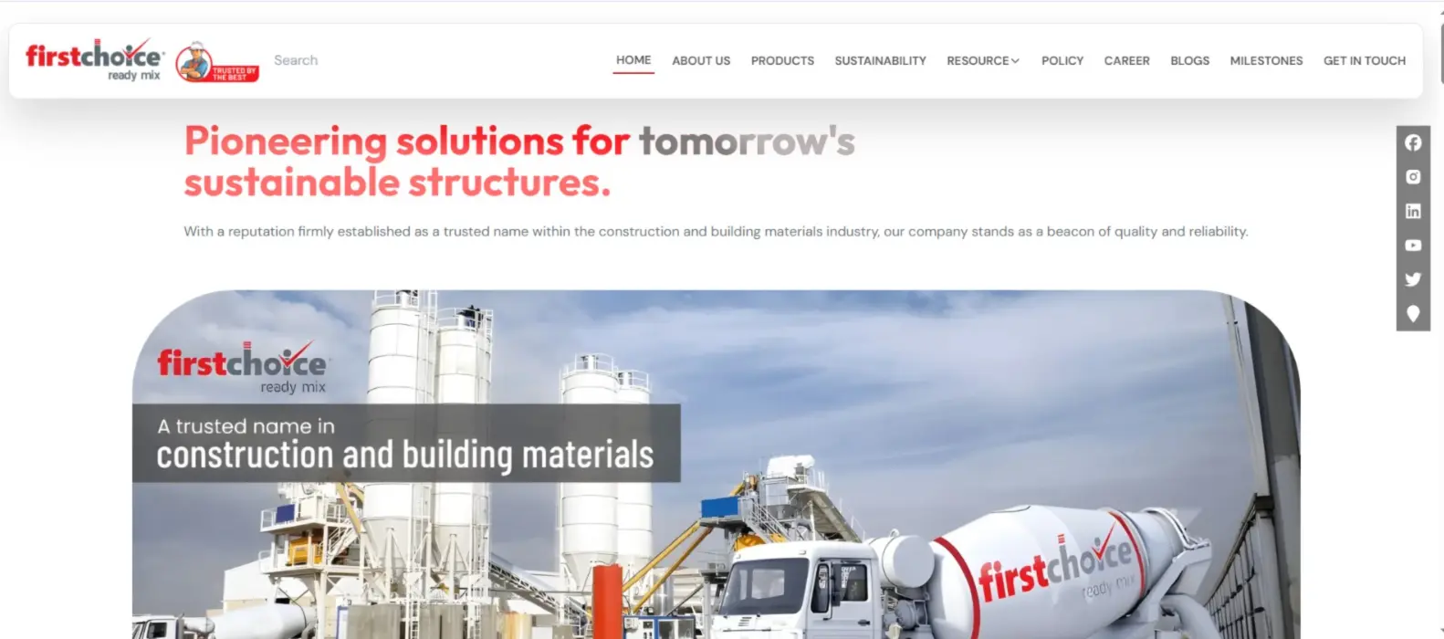 First Choice Ready Mix homepage — corporate website development Kolkata