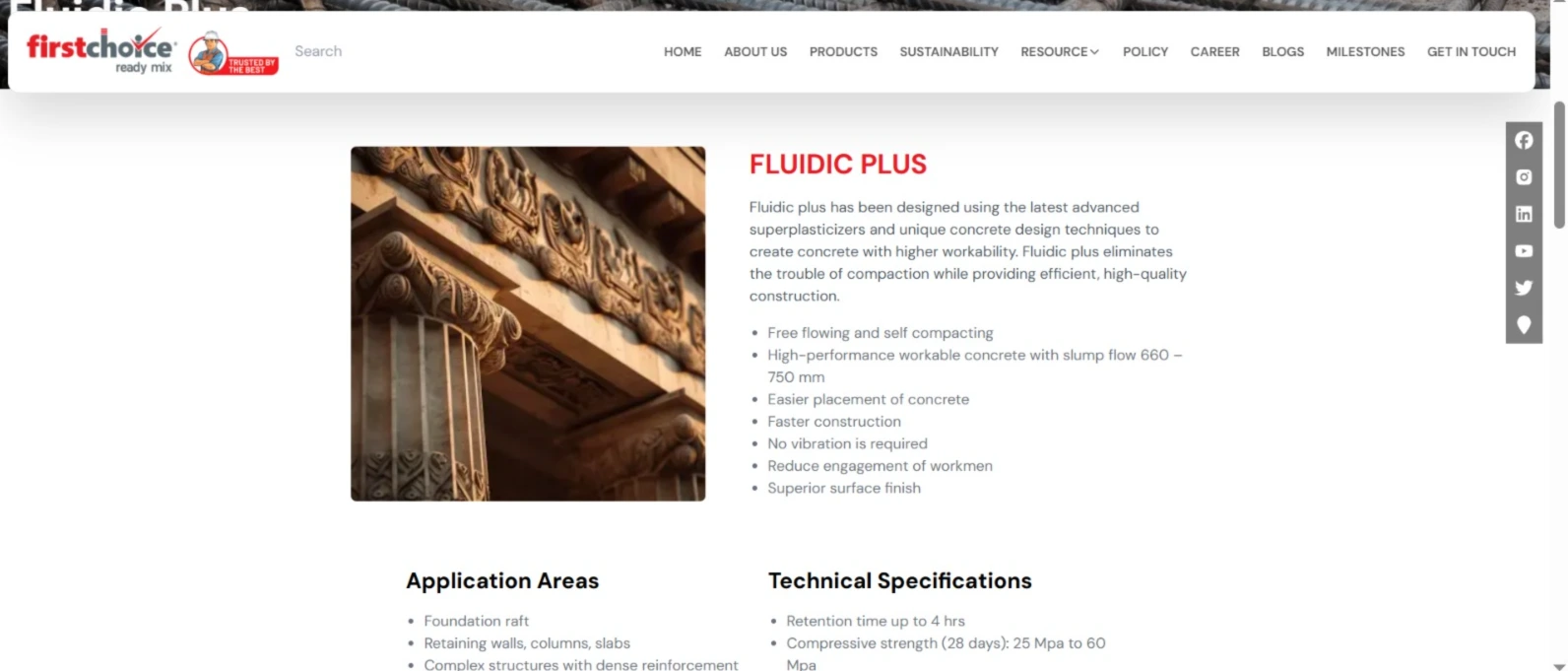 First Choice Ready Mix products page — web development company India