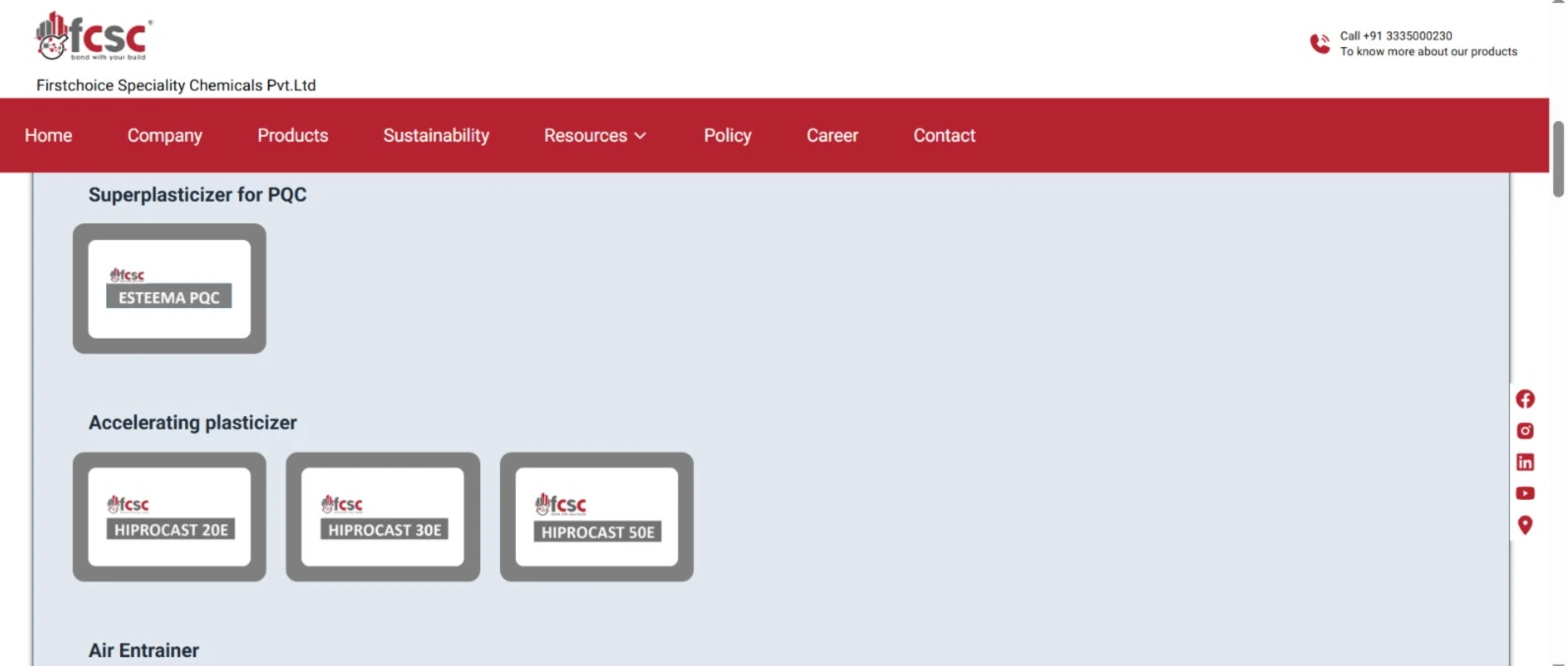 FCSC product catalogue page — custom website development India