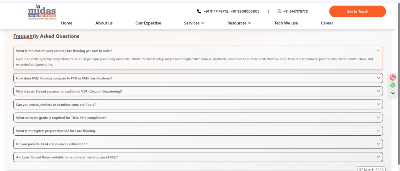 Midas Floor services page — business website development India